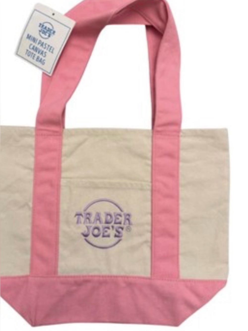 Trader Joes Pink-Trim Canvas Tote Bag